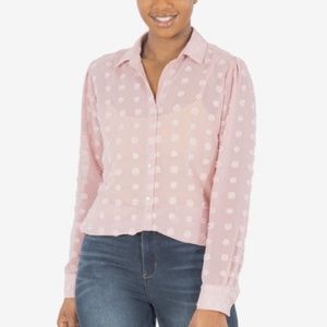KUT from the Kloth Billa Button-Down Shirt in Pink Textured Sheer Small NEW NWT